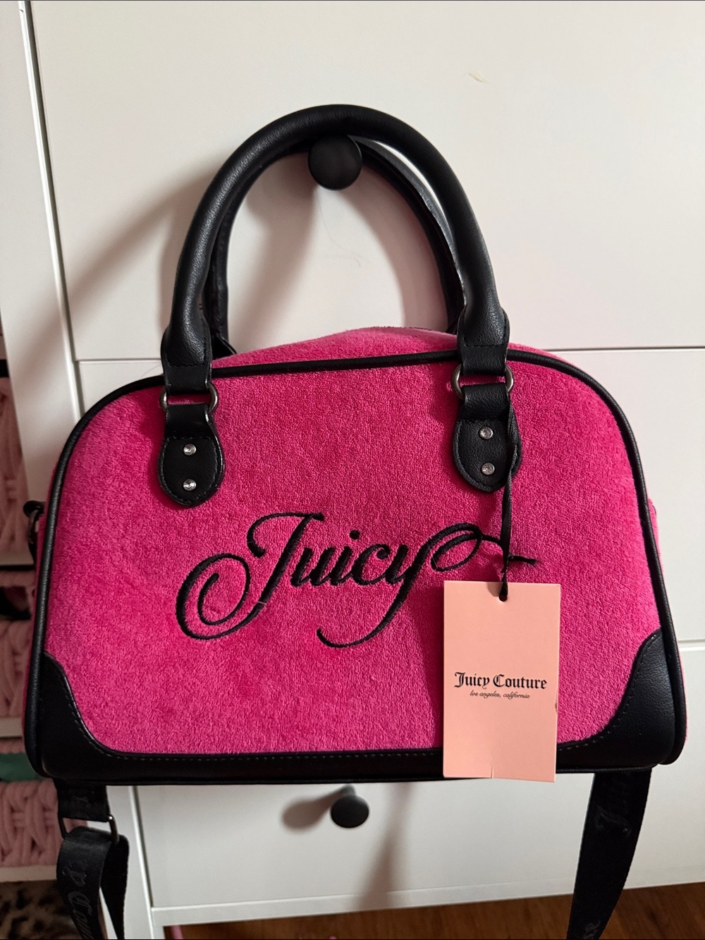 Juicy Couture Hot Pink Suede Dome Satchel with Black Trim